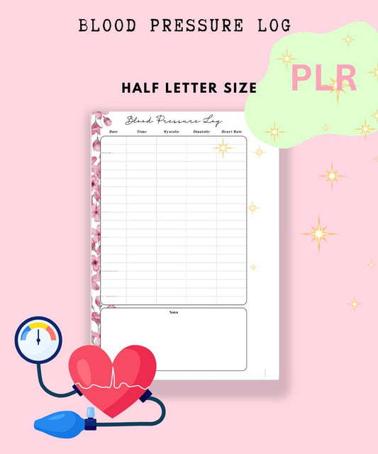 PLR BLOOD PRESSURE LOG | PLR BLOOD PRESSURE LOG SHEET | DAILY BLOOD PRESSURE LOG | $1 Dollar Treat Yourself