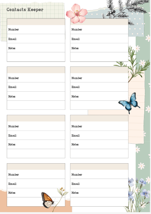 PLR Contacts Keeper Printable | PLR Contact Keeper Organizer