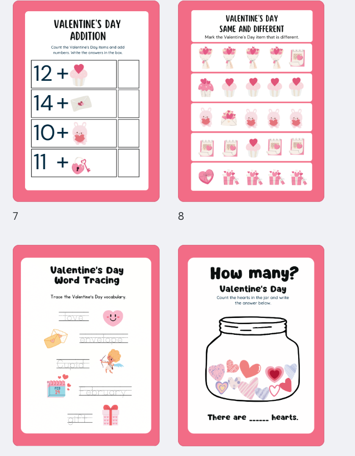 Valentine Activity Pages, Valentine’s Day Activity Pages, Children’s Activity Pages, Valentine Party Activity, Valentines Printable