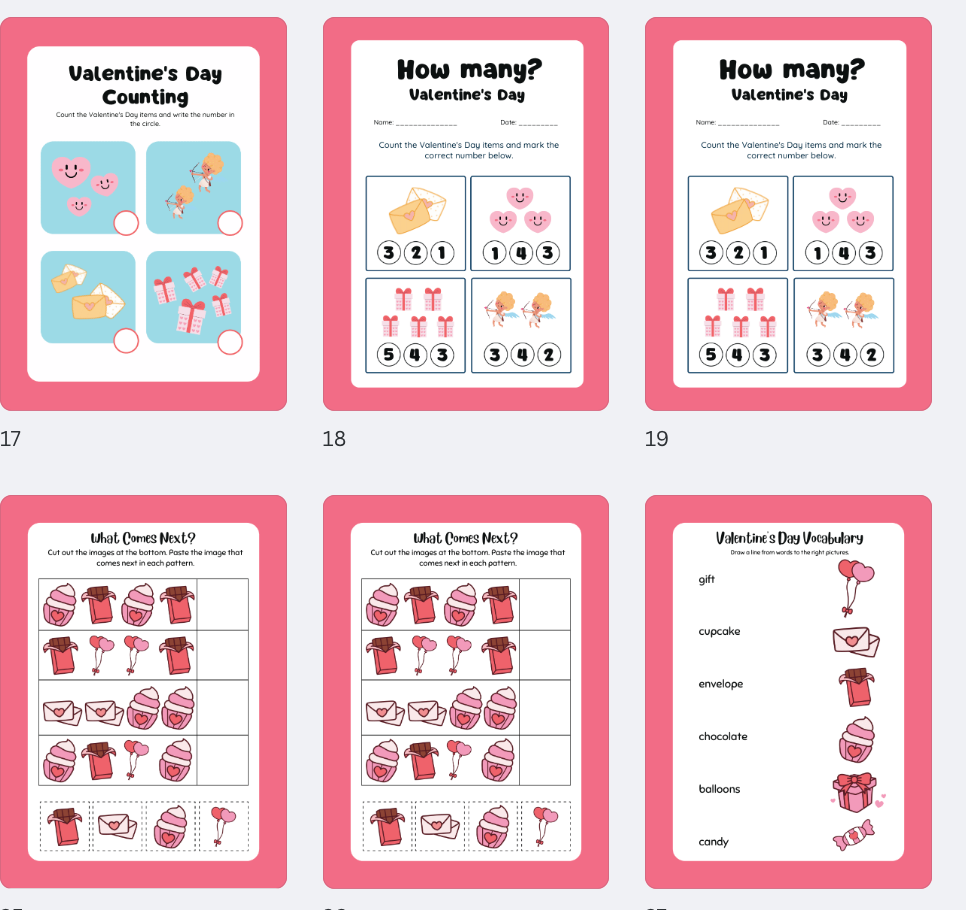 Valentine Activity Pages, Valentine’s Day Activity Pages, Children’s Activity Pages, Valentine Party Activity, Valentines Printable