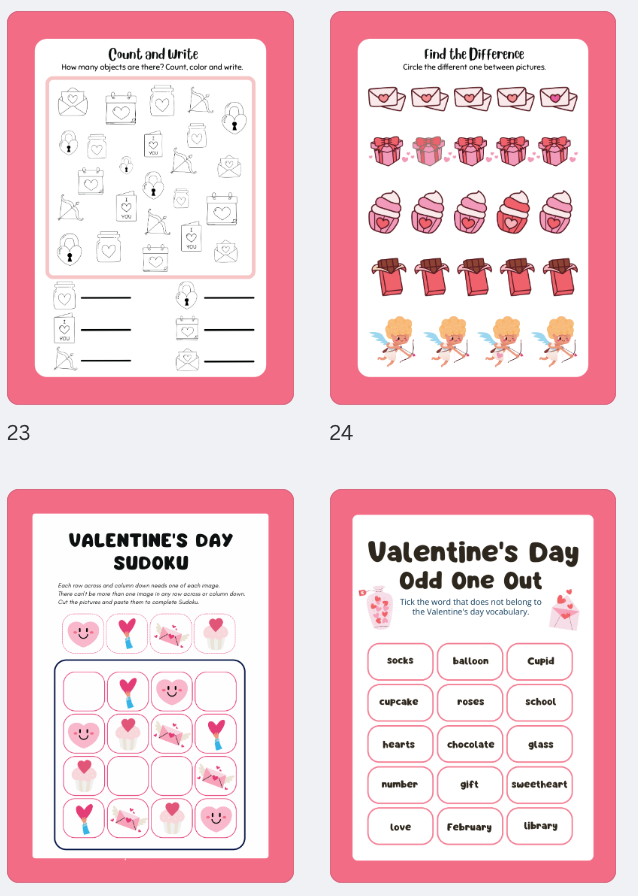 Valentine Activity Pages, Valentine’s Day Activity Pages, Children’s Activity Pages, Valentine Party Activity, Valentines Printable