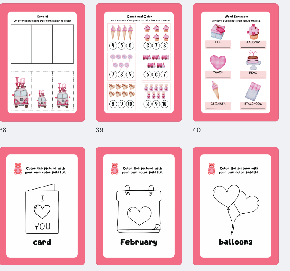 Valentine Activity Pages, Valentine’s Day Activity Pages, Children’s Activity Pages, Valentine Party Activity, Valentines Printable