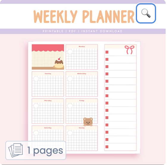 PLR Weekly Planner, Download PLR Weekly Planner, Cute PLR Weekly Planner, Printables PLR,