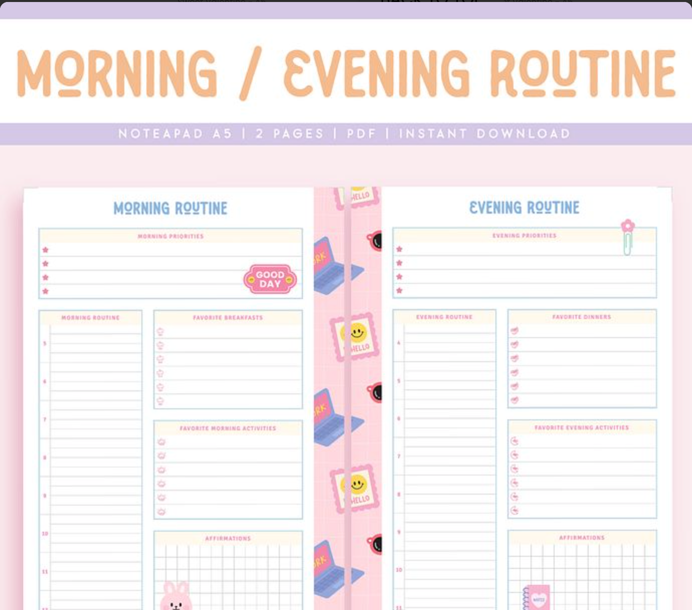 PLR MORNING &amp; EVENING ROUTINE NOTEPAD,

PLR NOTEBOOK DAILY PLANNER