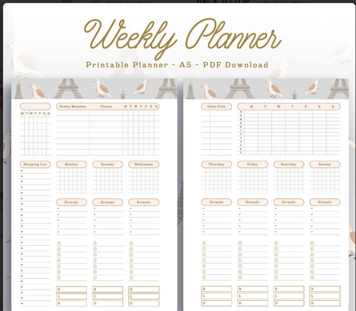 PLR WEEKLY PLANNER PRINTABLE PARIS THEMED, PARIS PLR WEEKLY PLANNER