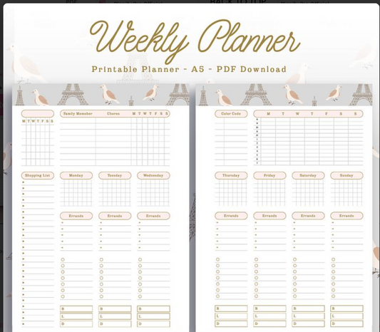 PLR WEEKLY PLANNER PRINTABLE PARIS THEMED, PARIS PLR WEEKLY PLANNER