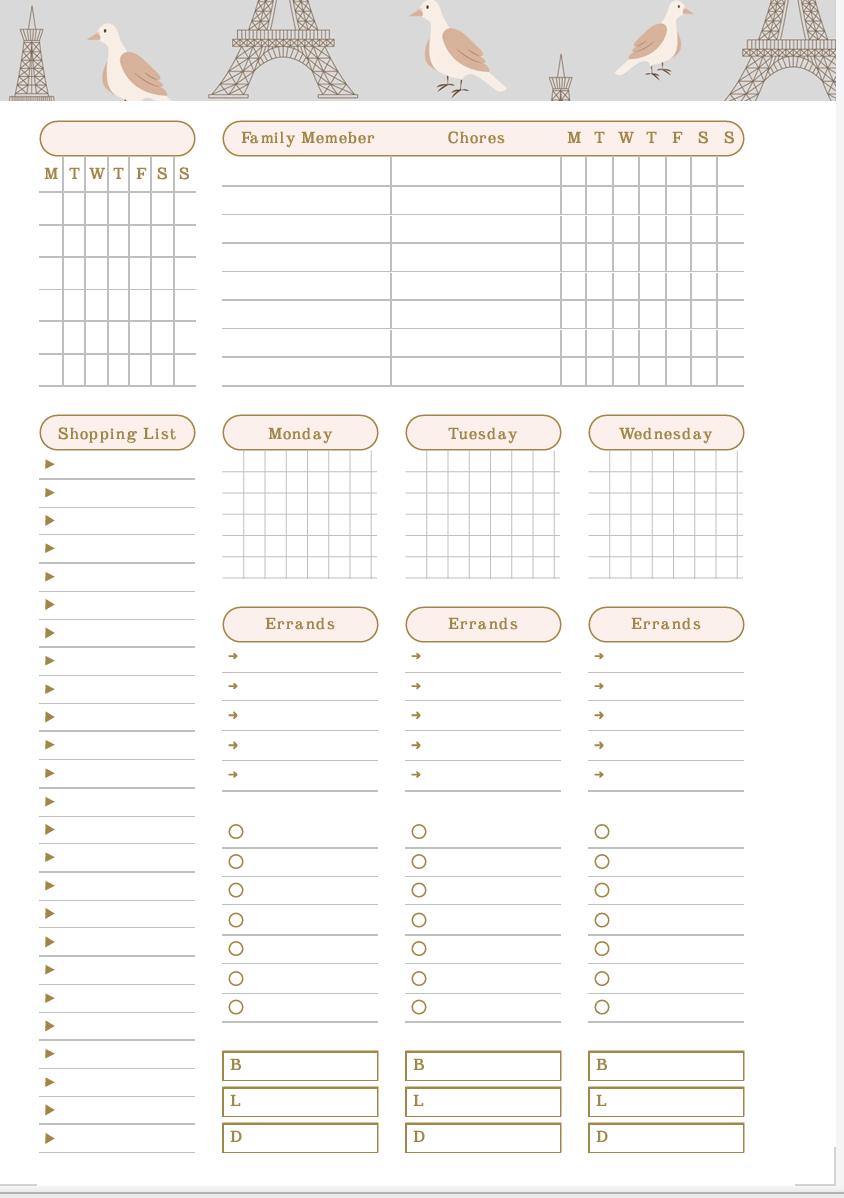 PLR WEEKLY PLANNER PRINTABLE PARIS THEMED, PARIS PLR WEEKLY PLANNER