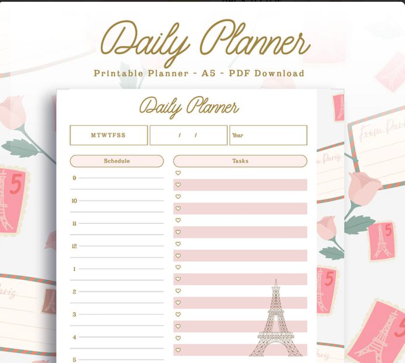 PLR PRINTABLE PLANNER ROSE COLORED | PLR DAILY ROSE PRINTABLE PLANNER