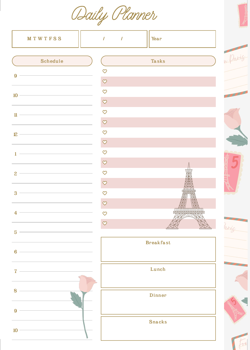 PLR PRINTABLE PLANNER ROSE COLORED | PLR DAILY ROSE PRINTABLE PLANNER