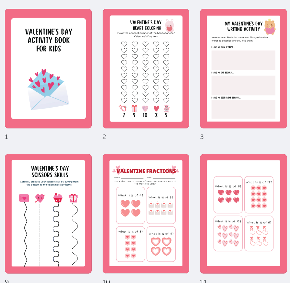 Valentine Activity Pages, Valentine’s Day Activity Pages, Children’s Activity Pages, Valentine Party Activity, Valentines Printable