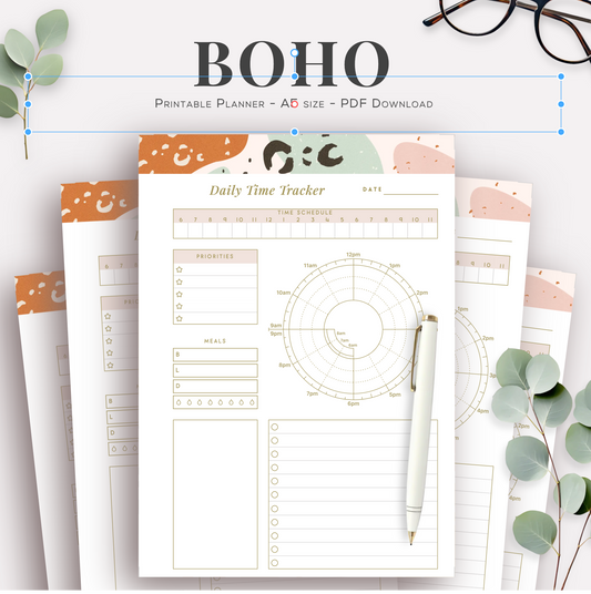 PLR BOHO PRINTABLE DAILY TIME TRACKER