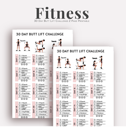 PLR 30 Day Butt Lift Challenge Printable | Butt Lift Challenge Printable PLR