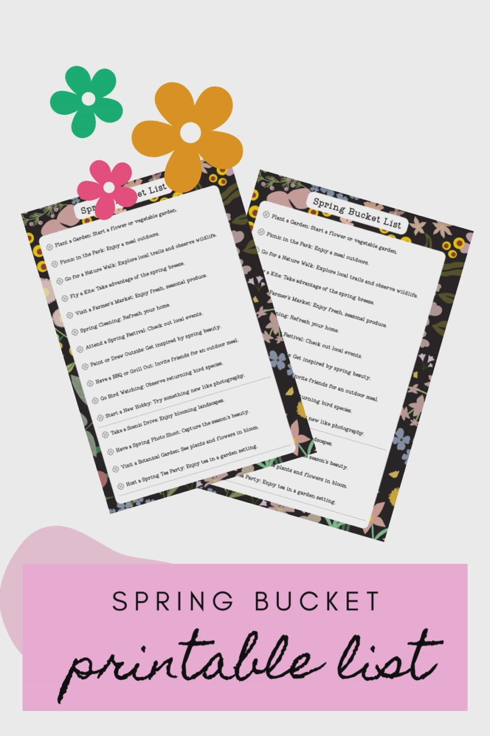 spring bucket printable list plr