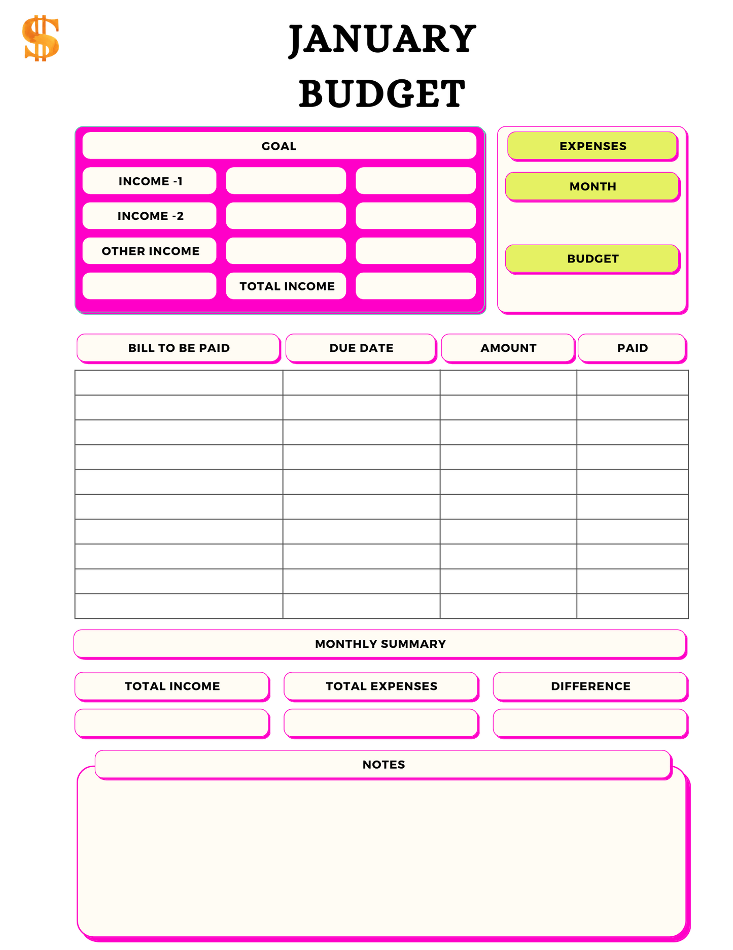 PLR Budget Sheet PDF | Budget Sheet Printables | Budget Sheet Printable - 22 Pages