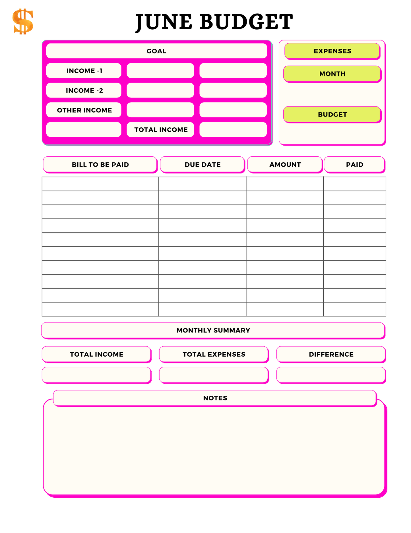 PLR Budget Sheet PDF | Budget Sheet Printables | Budget Sheet Printable - 22 Pages