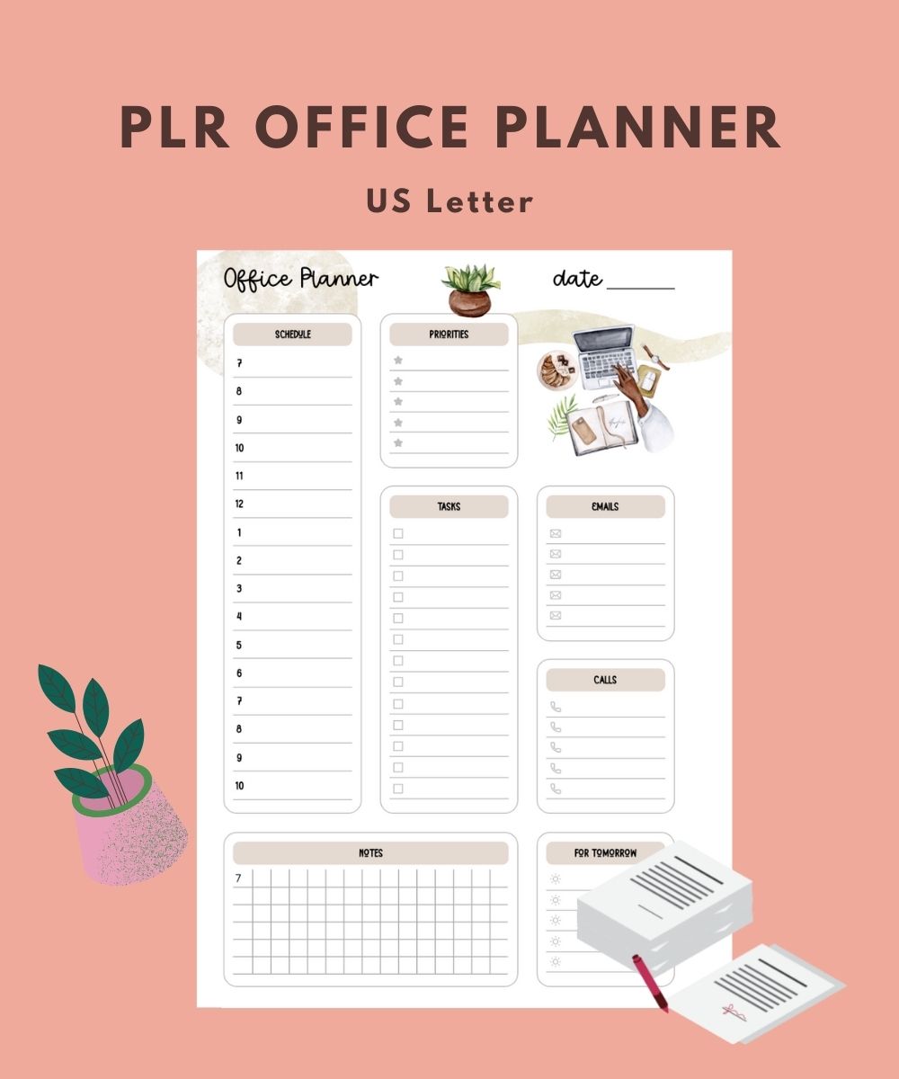 PLR Office Planner | Work Day Organizer, Office Organizer, Daily Planner Page, Work Planner, Daily Printable Planner, Digital Planner, To Do List, Planner Insert