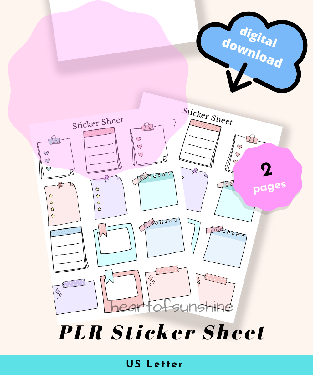 PLR Sticker Sheet | Sticker Sheet PLR | PLR Digital Planner Sticker Sheet