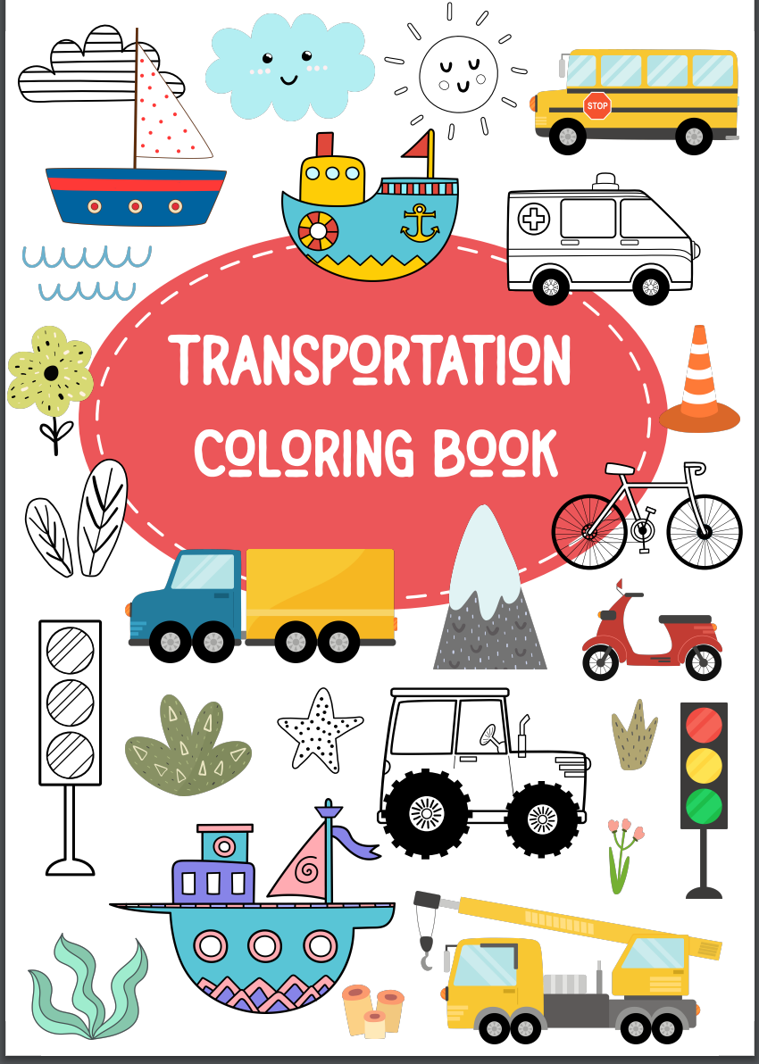 PLR Coloring Book Transportation | Coloring Book Transportation